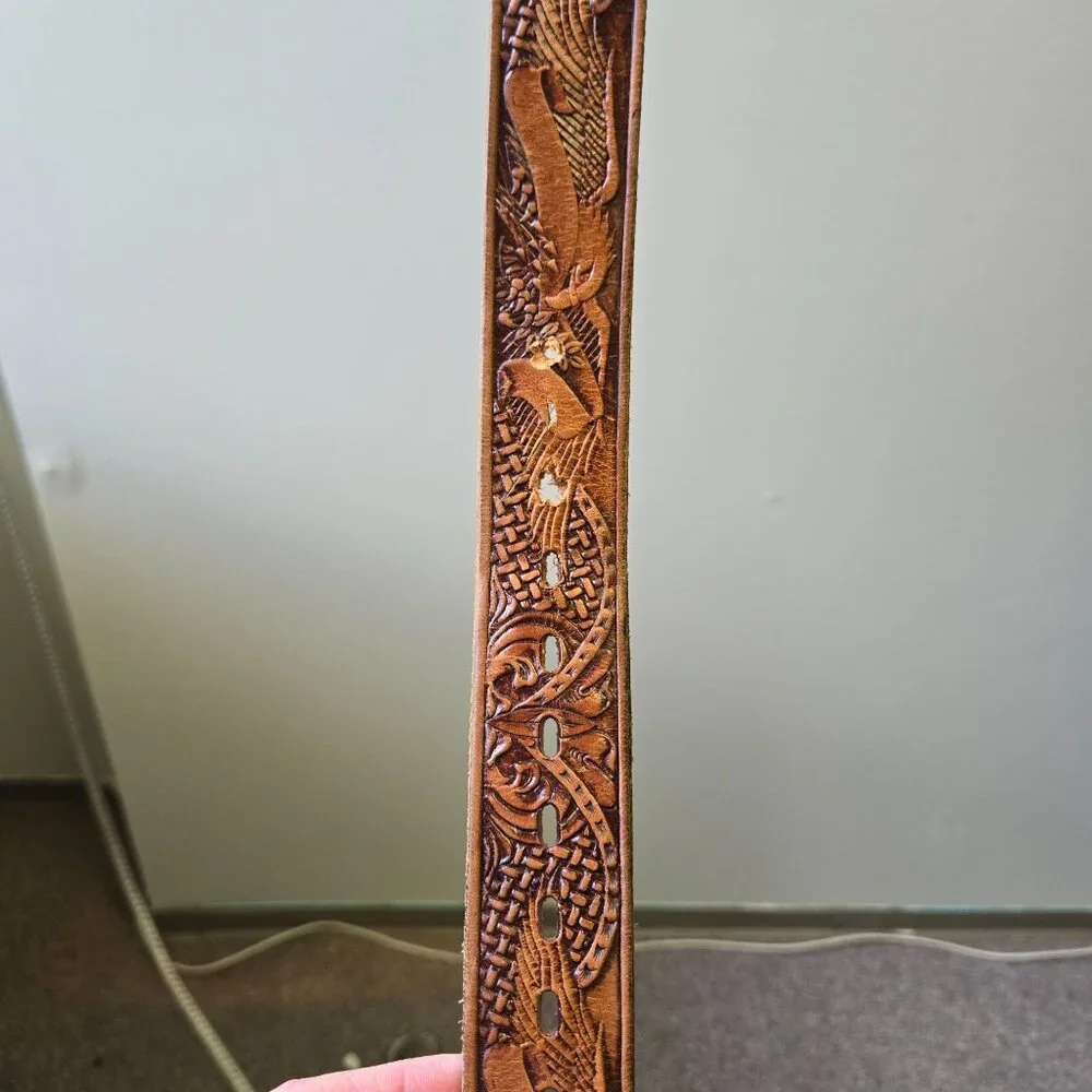 Western Tooled Leather Belt W/ Eagle Design 44
